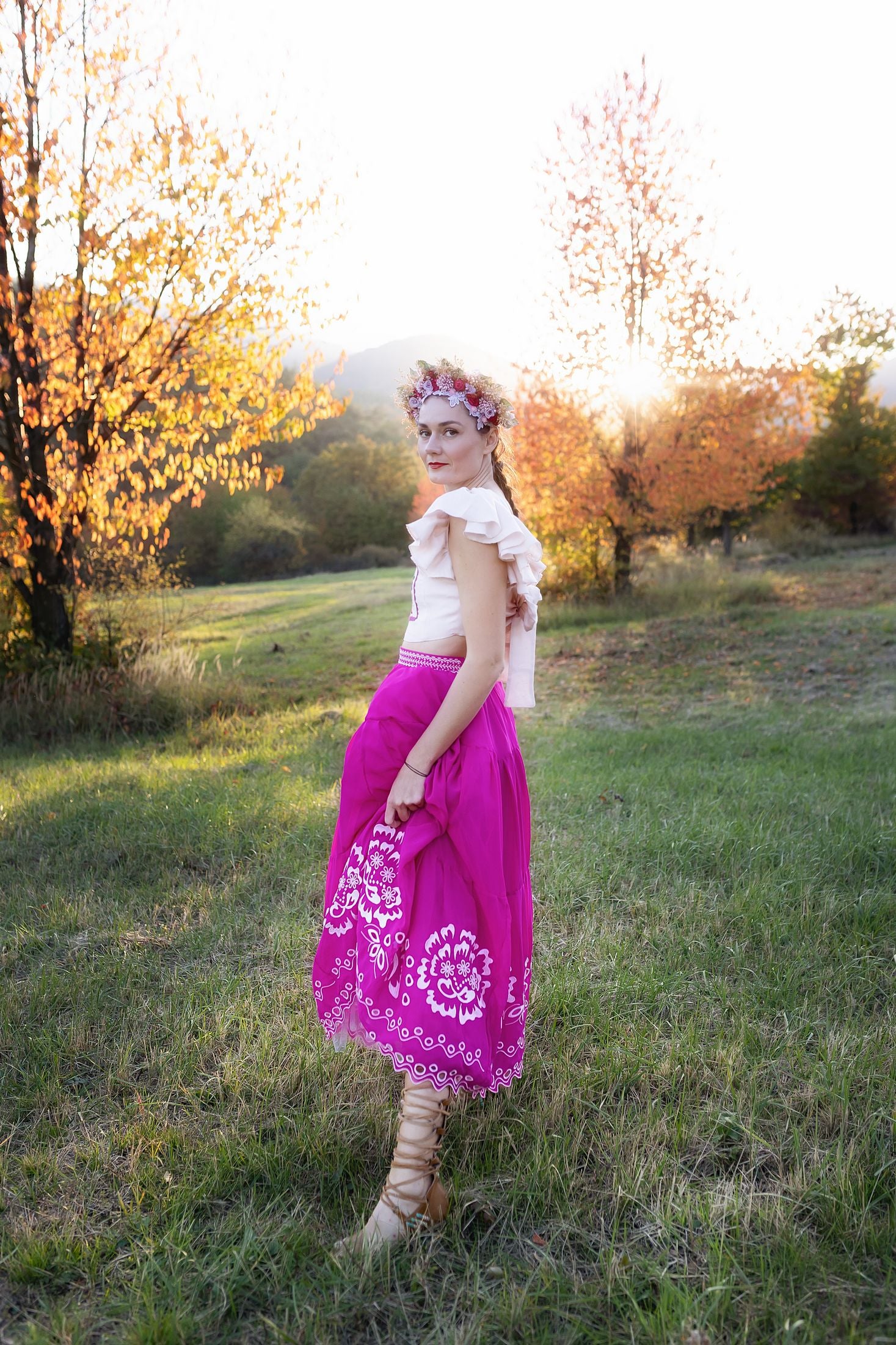 Ružová madeirová sukňa Liptovská deva