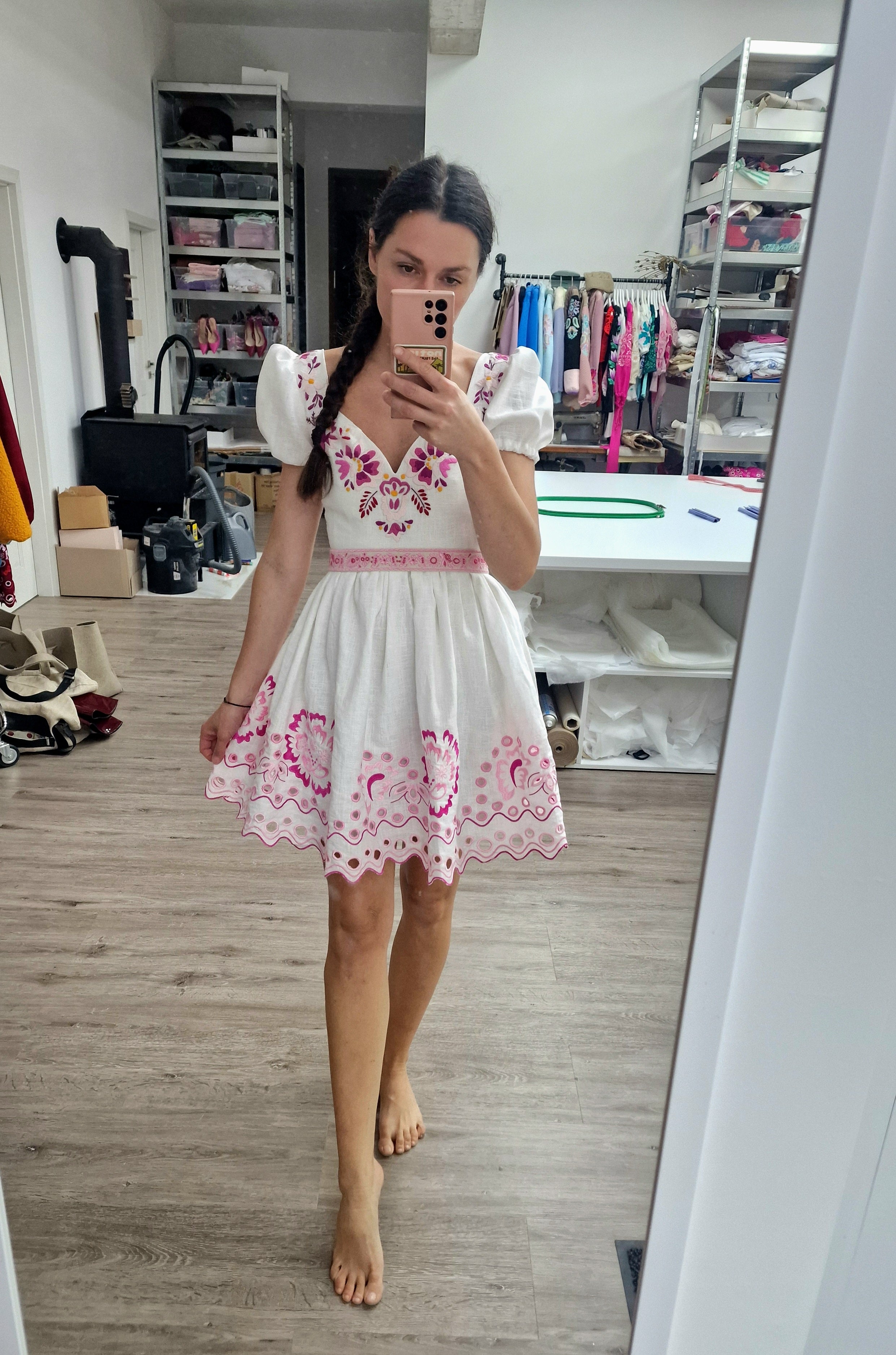 Biele ľanové šaty Liptovská deva