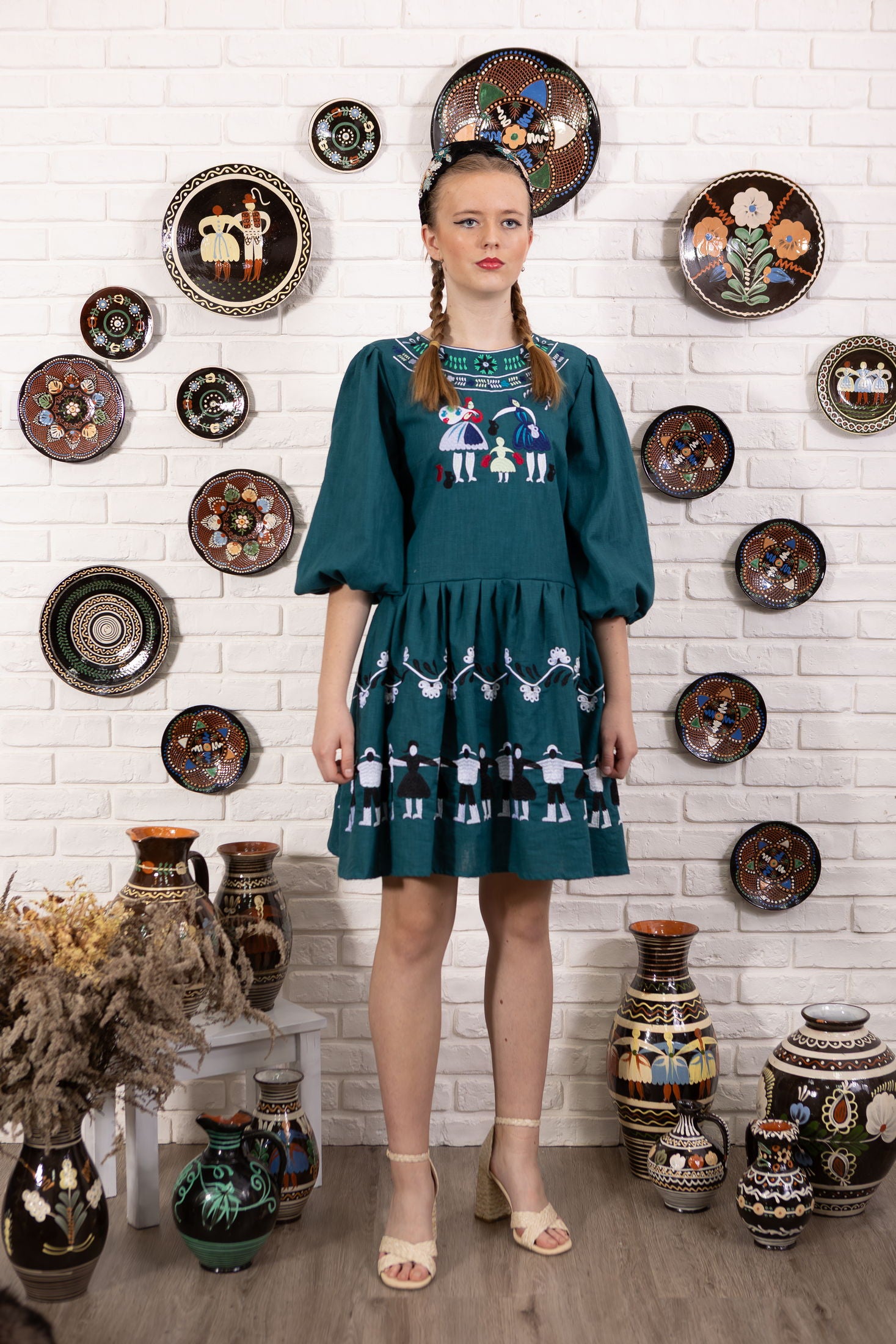 Zelené ľanové šaty Pozdišovská karička