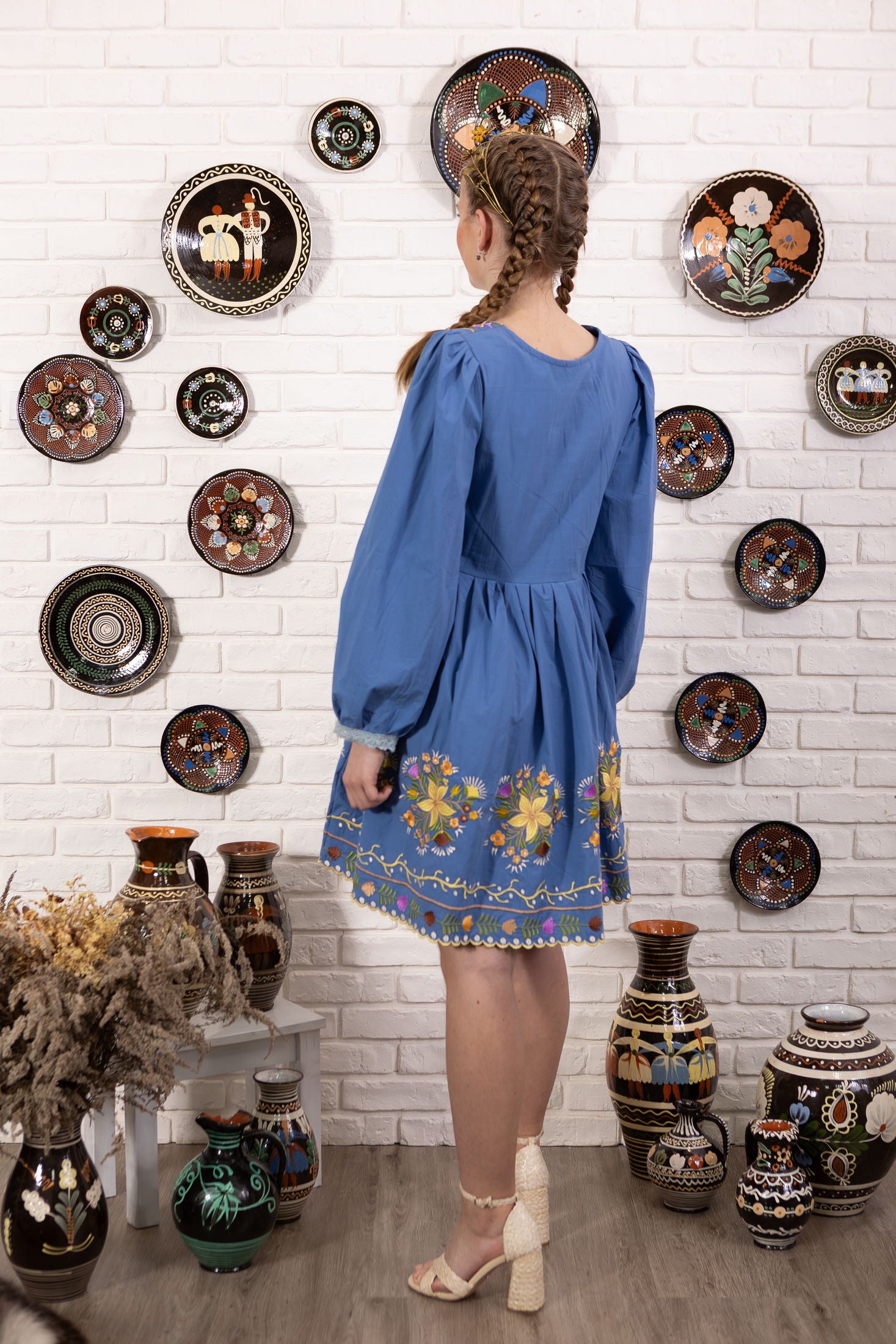 Modré bavlnené šaty Pozdišovská karička