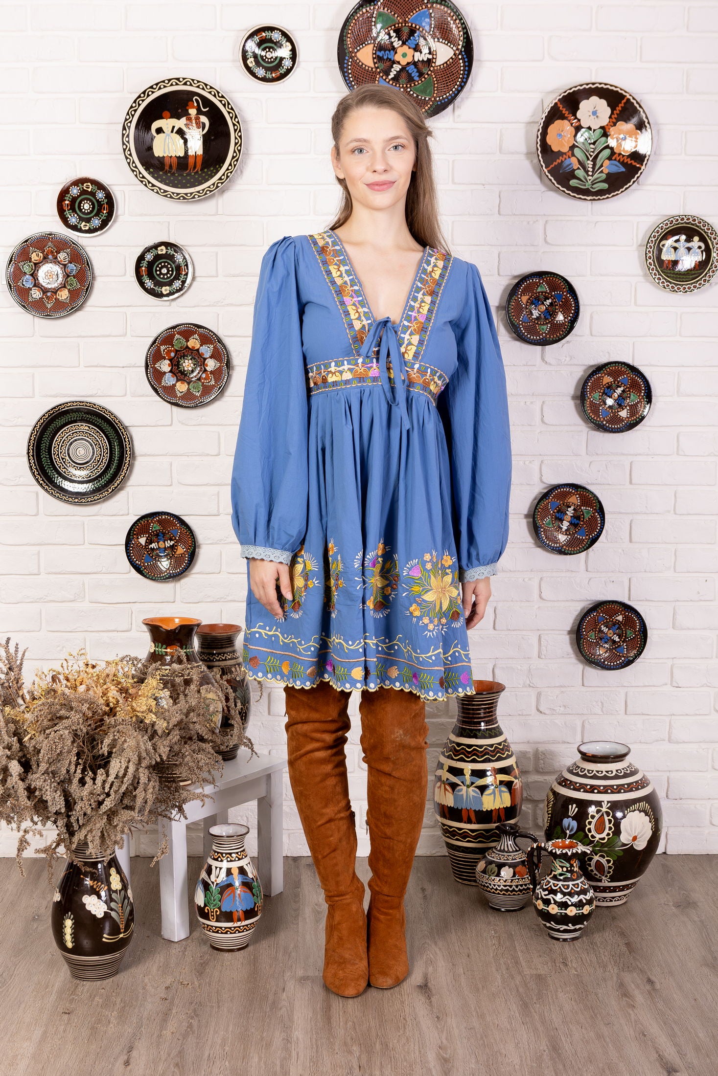 Modré bavlnené šaty Pozdišovská karička