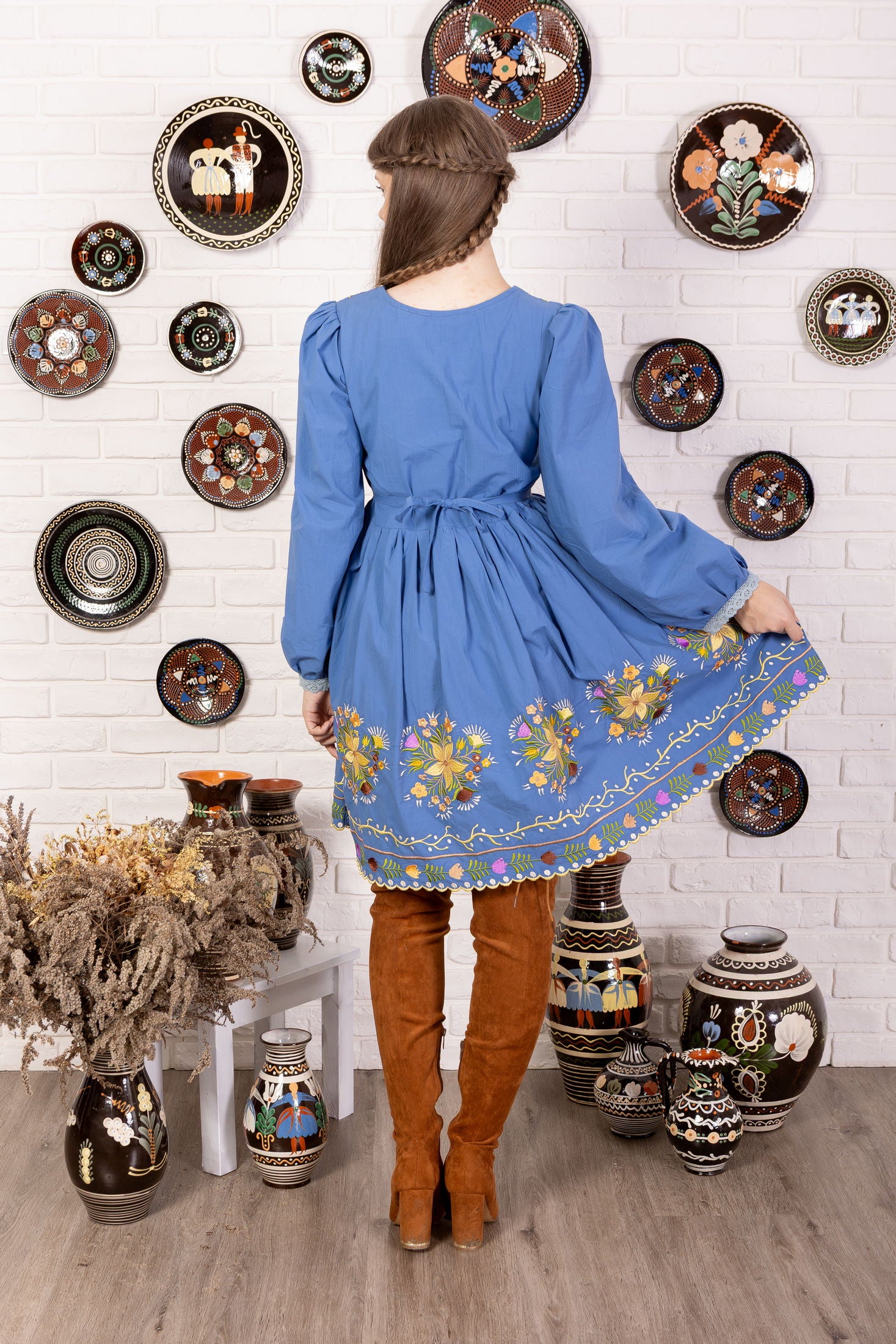 Modré bavlnené šaty Pozdišovská karička