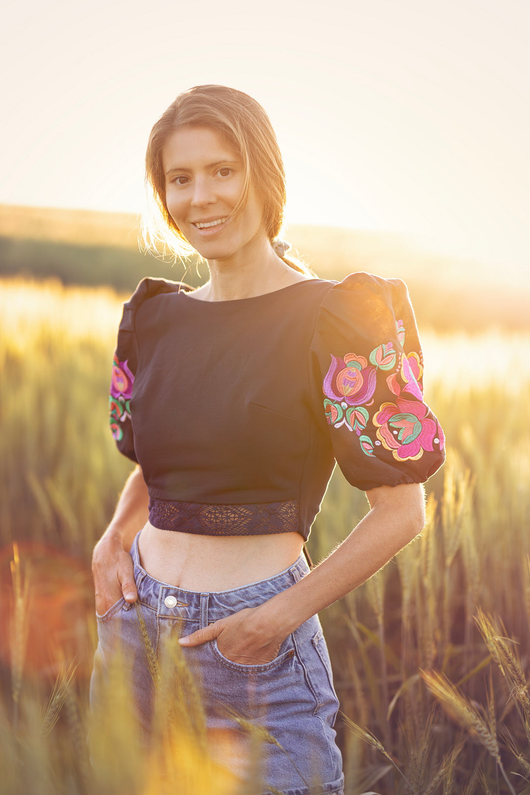 Modrý crop top Solčanská