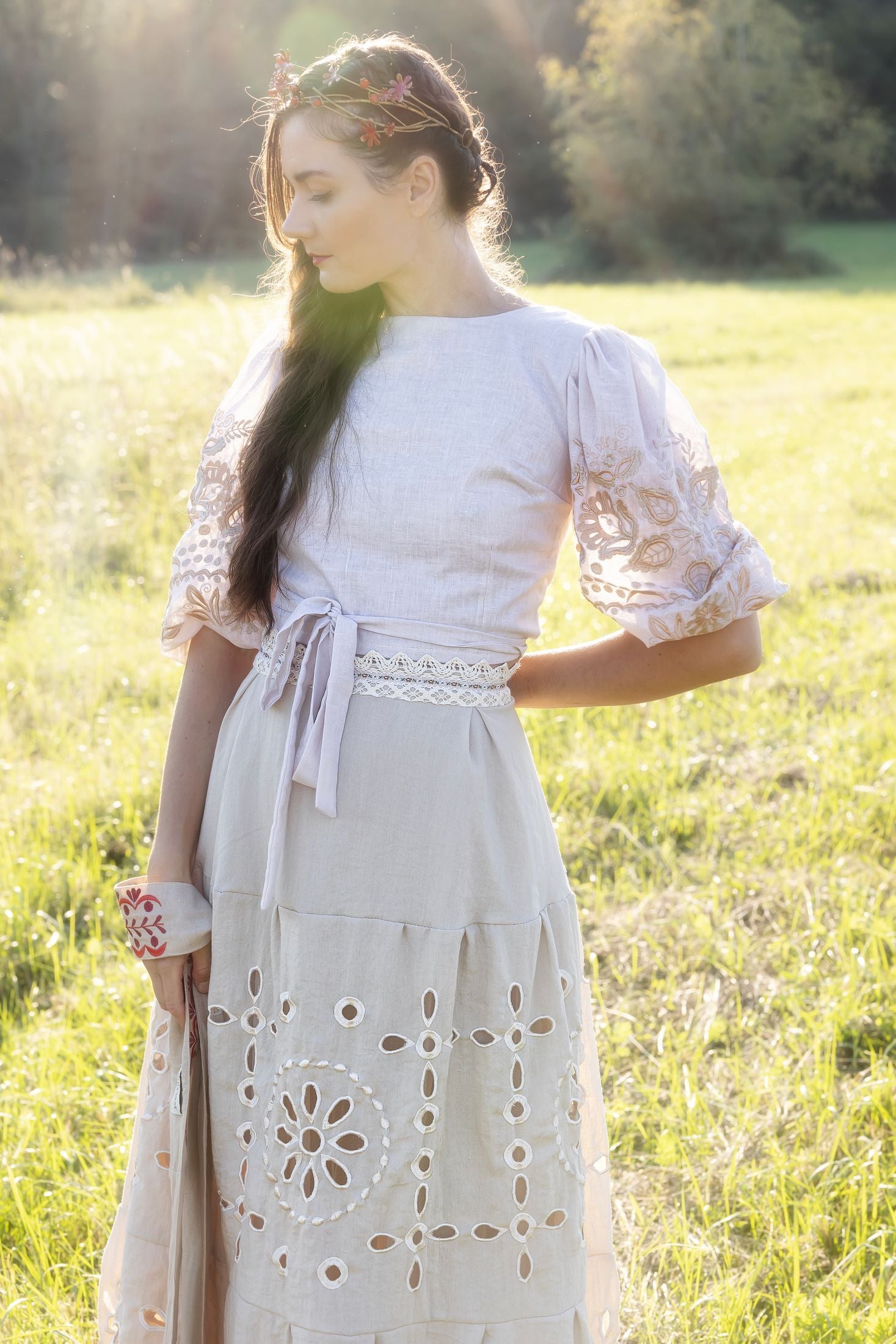 Béžová madeirová sukňa Očovianka