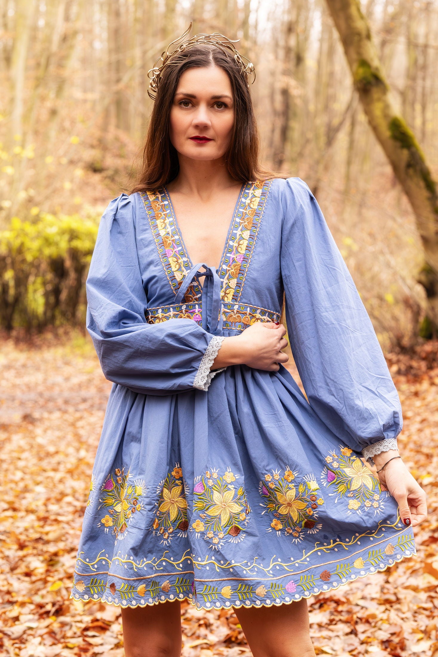 Modré bavlnené šaty Pozdišovská karička