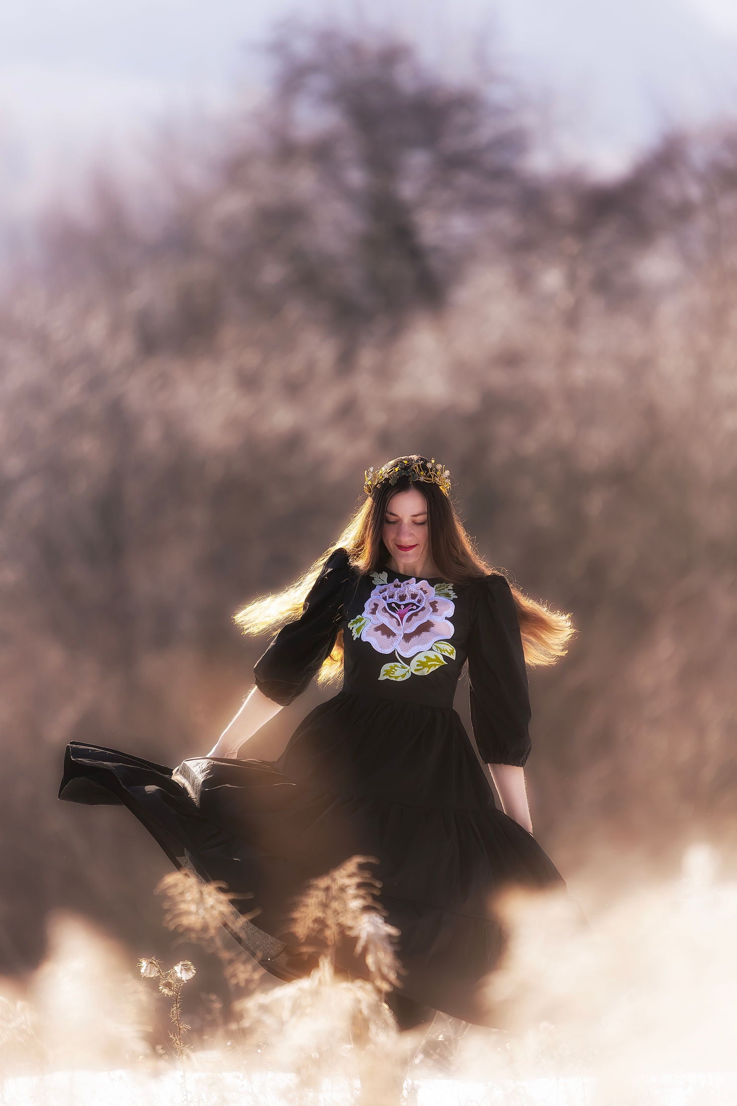 Čierne šaty Ruža kvet