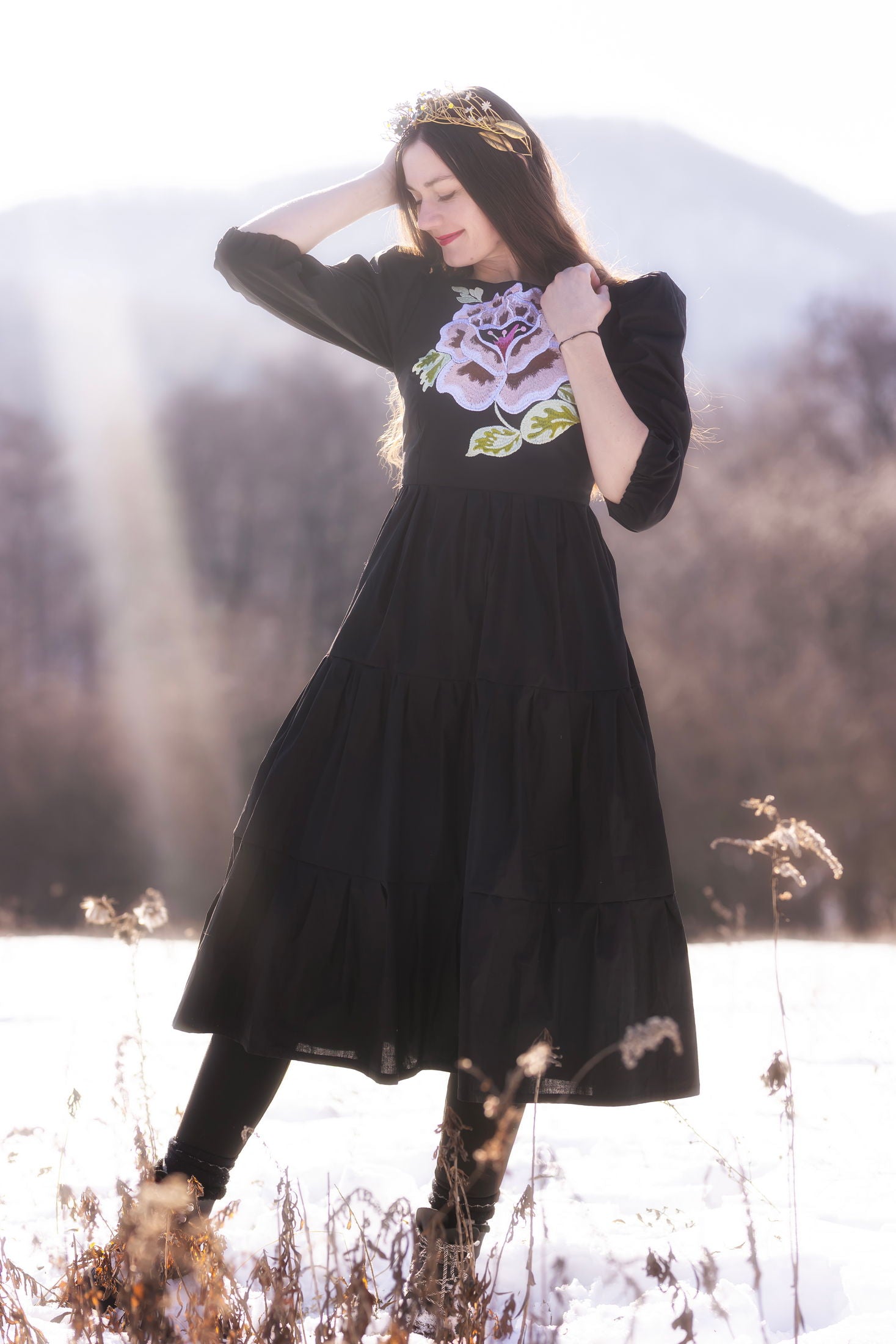 Čierne šaty Ruža kvet