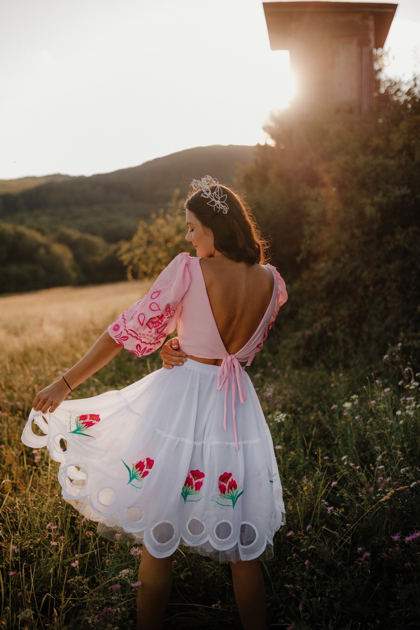 Ružový crop top Očovianka