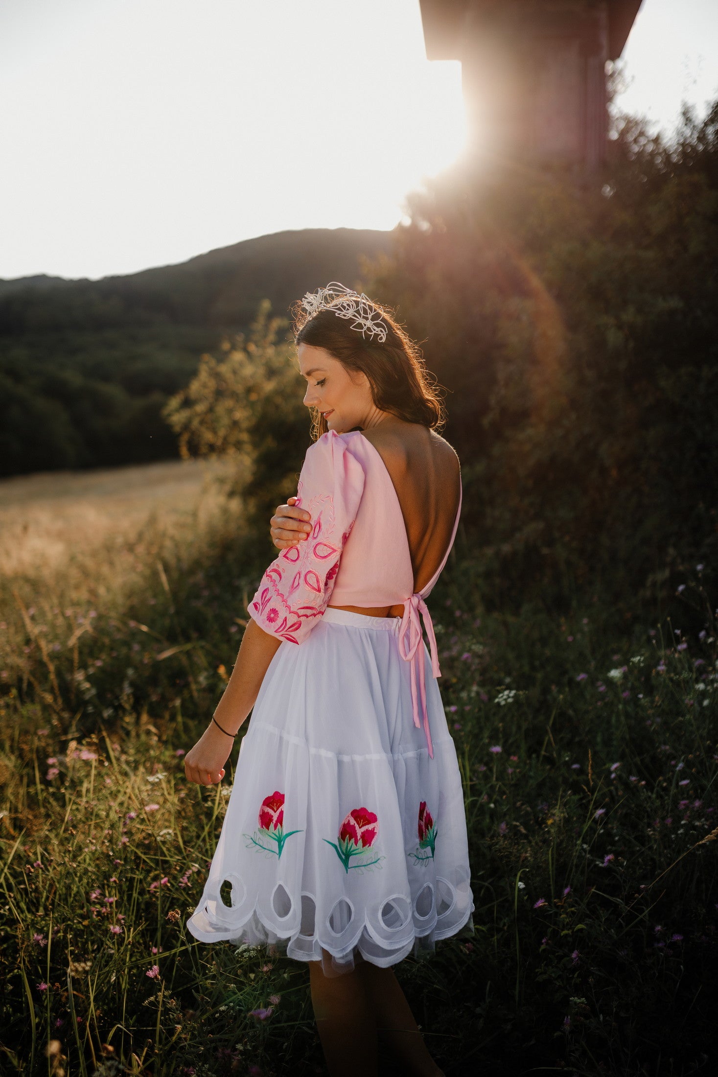 Ružový crop top Očovianka