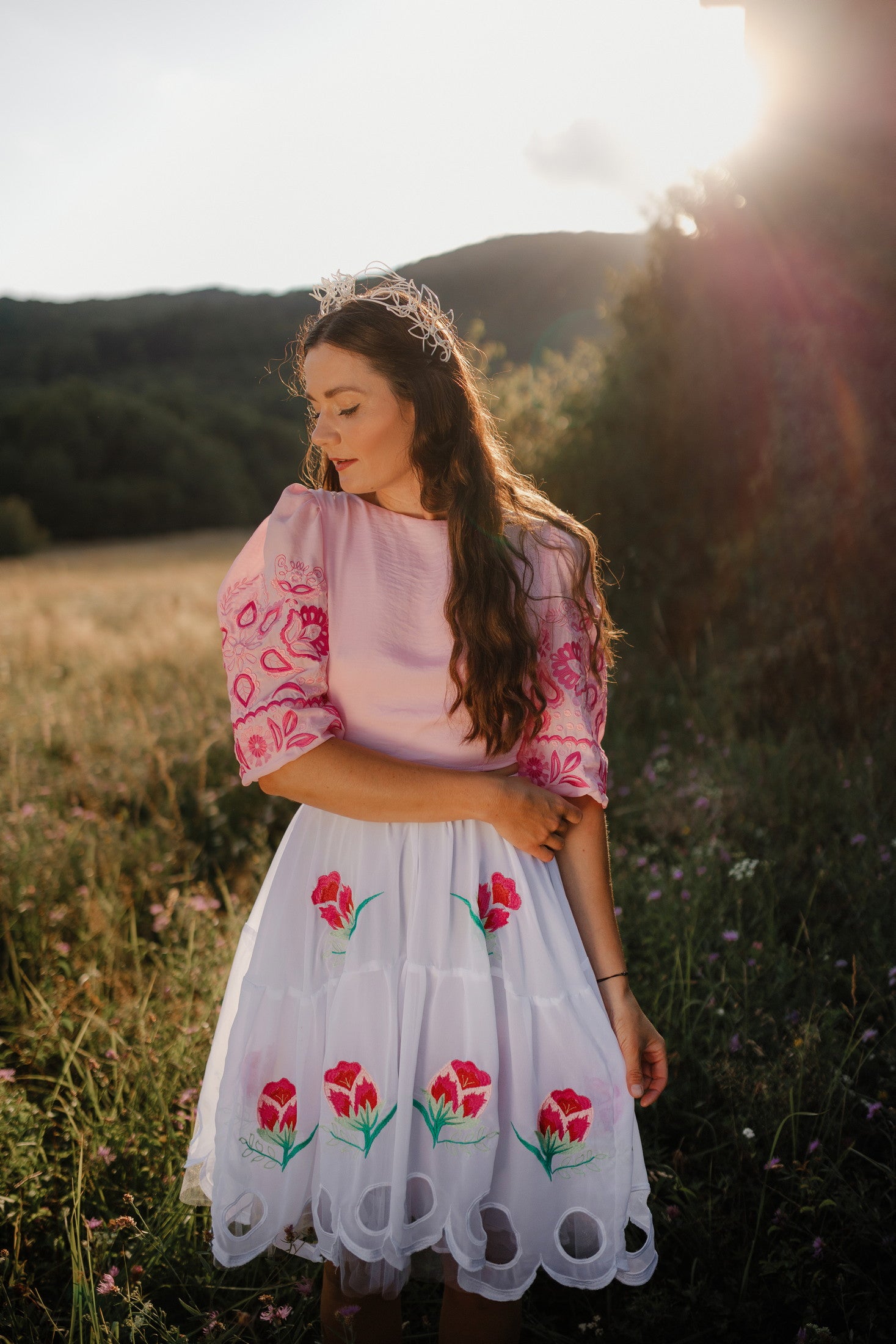 Ružový crop top Očovianka
