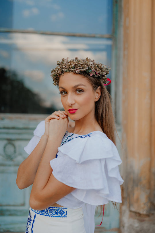 Ľanový vyšívaný crop top Liptovská deva