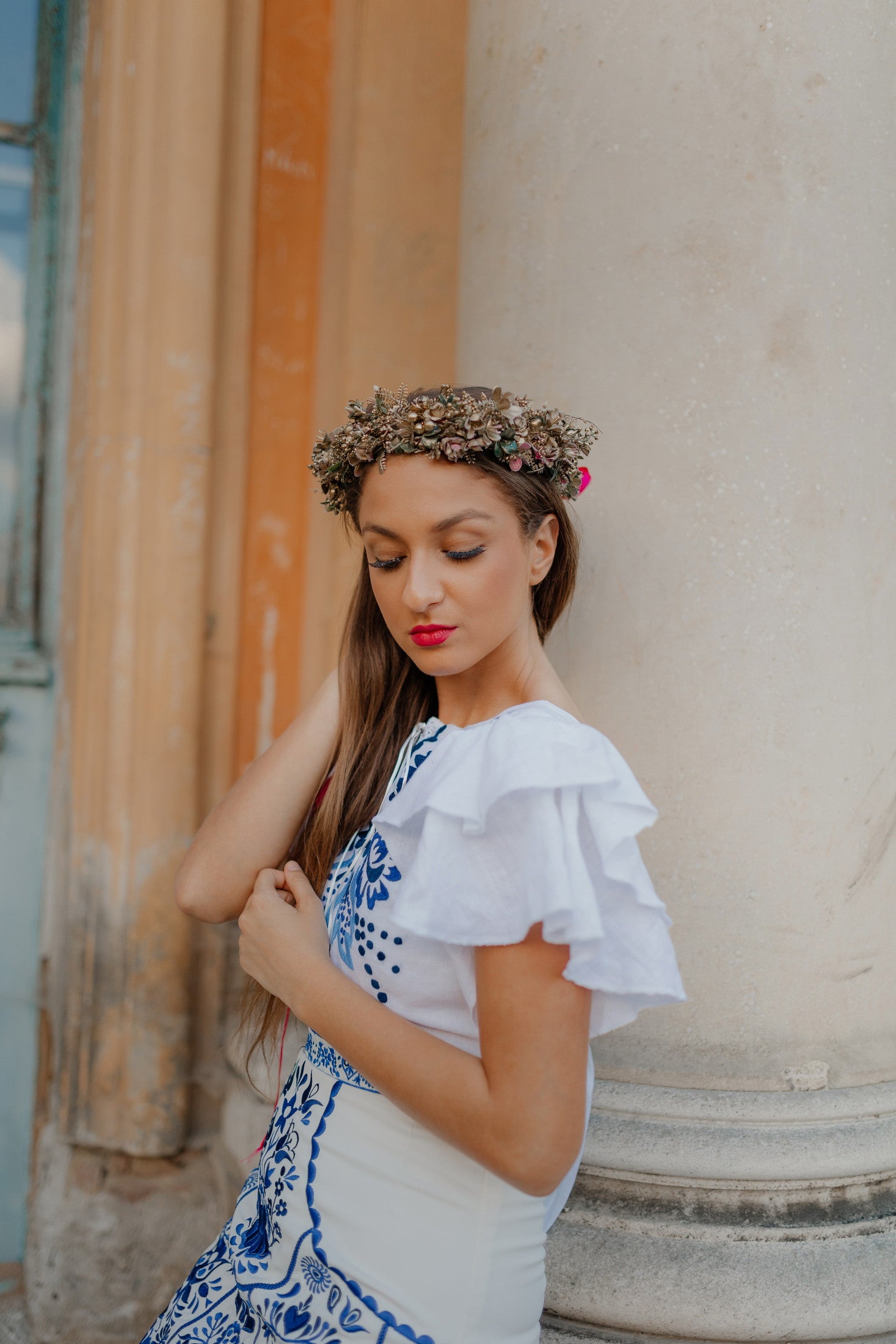 Ľanový vyšívaný crop top Liptovská deva