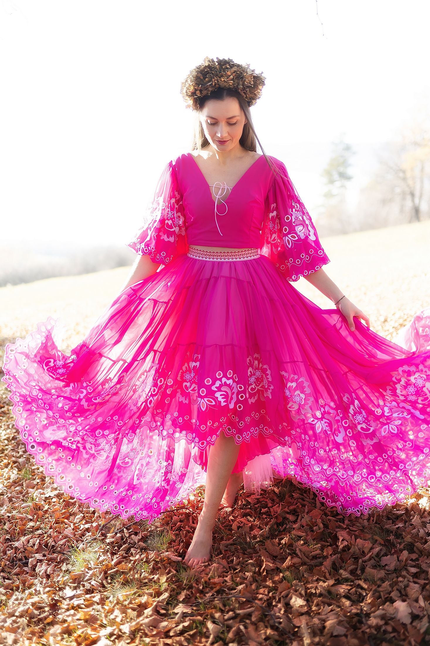 Ružová asymetrická sukňa Liptovská deva