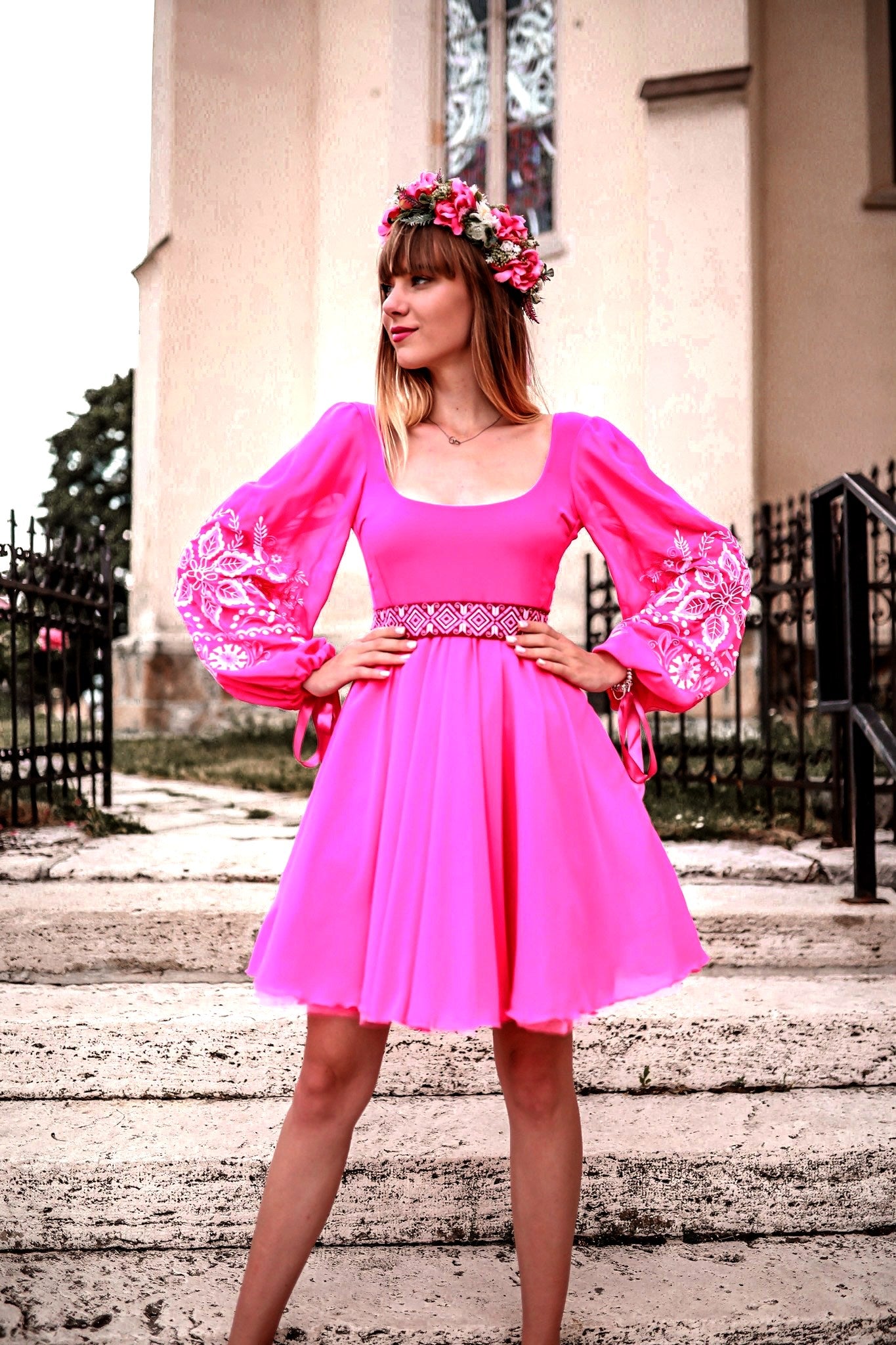 Ružové šifónové šaty Očovianka